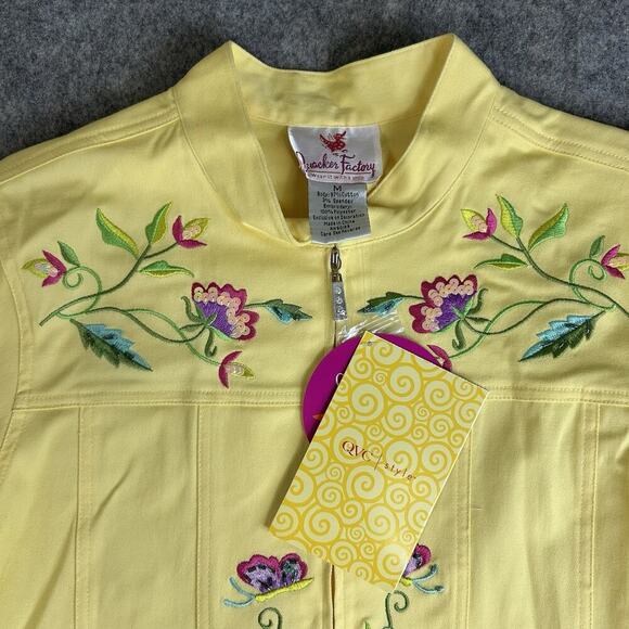 Quaker Factory Jacket Womens M Yellow Full Zip Embroidered Lightweight Pockets - Picture 4 of 8